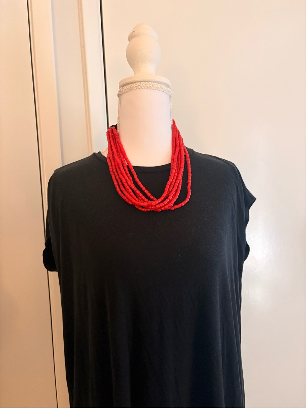 Red Multi-Strand Beaded Necklace - Women Jewelry - Picture 3 of 3